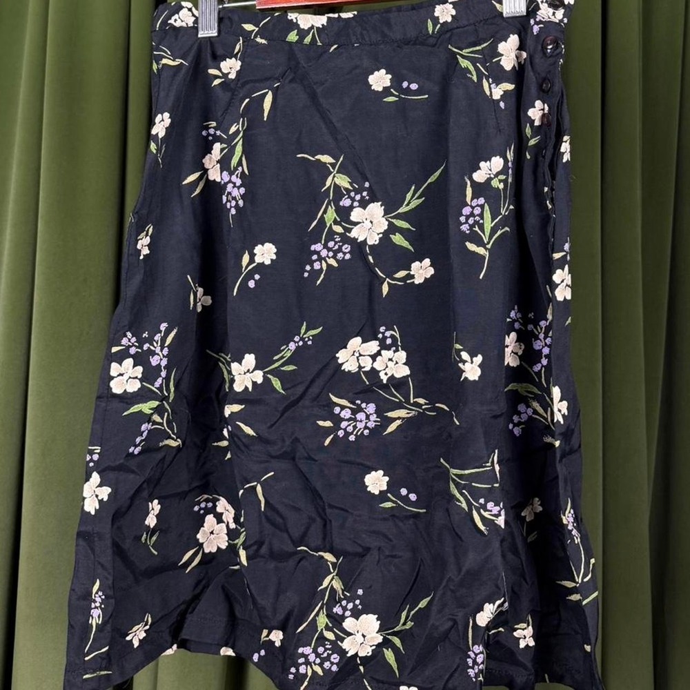 Cherokee Womens Navy Blue Floral Midi Skirt Elastic Waist Rayon Boho Size 6